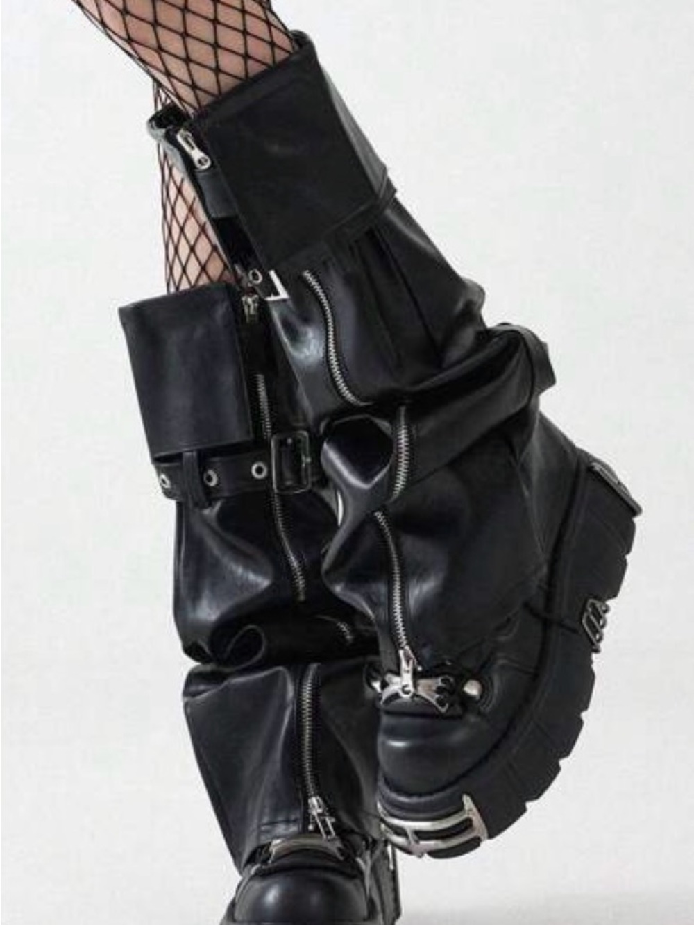 Black Buckle & Zip Platform Boot Covers